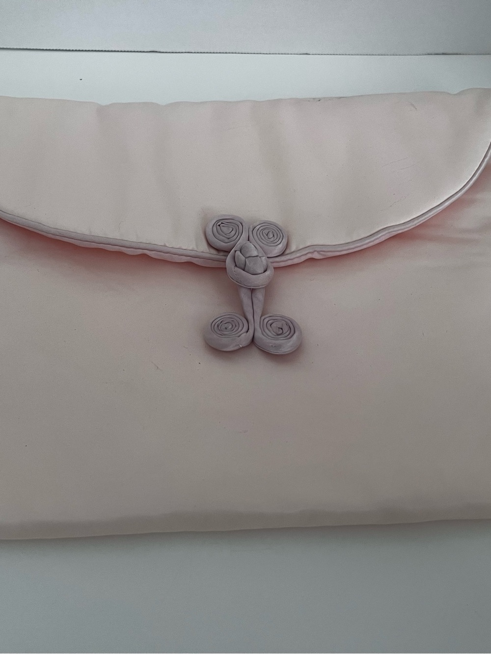 Vintage Quilted Silk Blush Lingerie Bag w/Decorative Knot Closure 12” x 9.25”